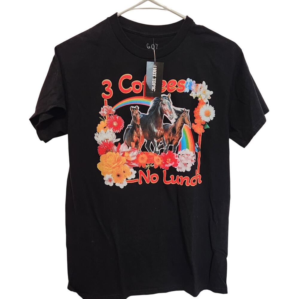 Got Funny? Hottopic Black T-Shirt Short Sleeve 3 Coffees No Lunch Graphic Tee S